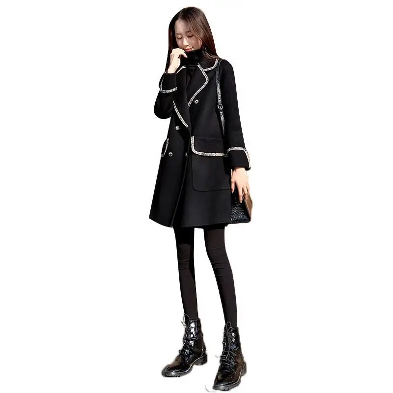 

2021 Autumn Winter Plus Size 4XL Women Outerwear Black Wool&Blends Ladies Jackets Elegant Long Sleeve Brand OL Basic Coats KE723