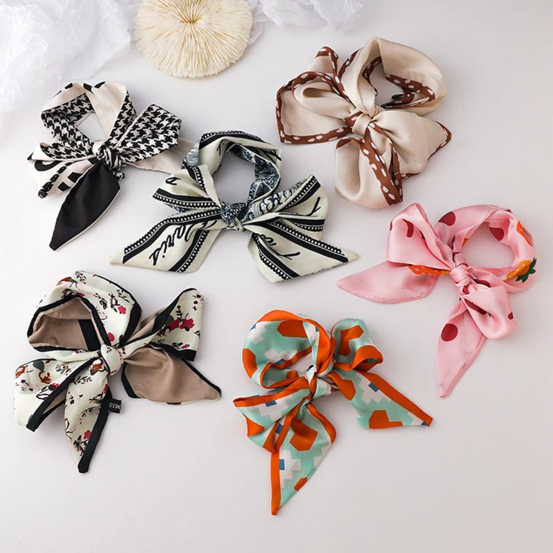

Women Narrow Long Scarf 90*6.2cm Chic French Gentle Elegant Print Tie Letter Print Bag Ribbon Headband Choker Skinny Scarves