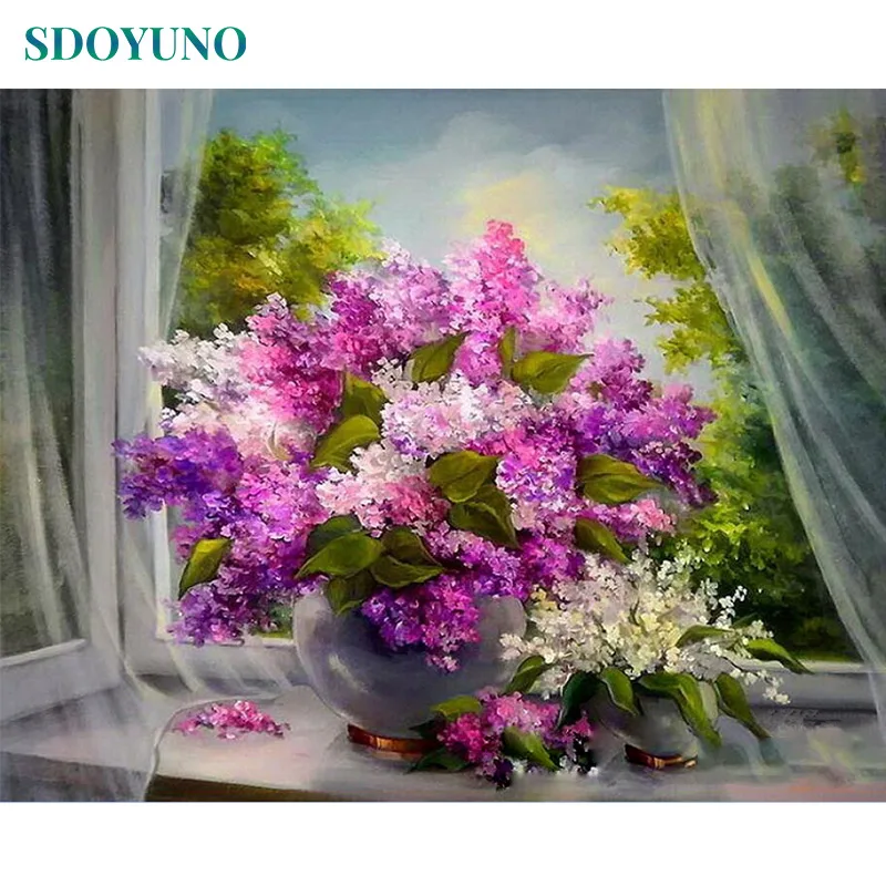 

SDOYUNO 60x75cm Painting By Numbers Flowers DIY Frame pictures by numbers Room Decoration Home Decor Digital Painting