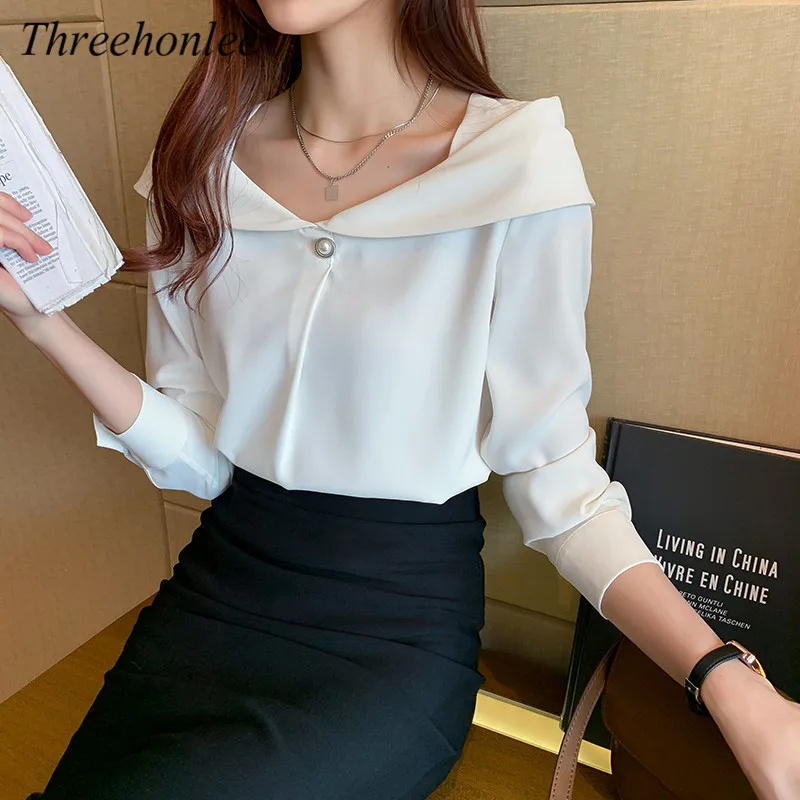

Elegant Chiffon Blouse For Women Spring Autumn V-neck Solid New Design Loose Female Korean Fashion Top