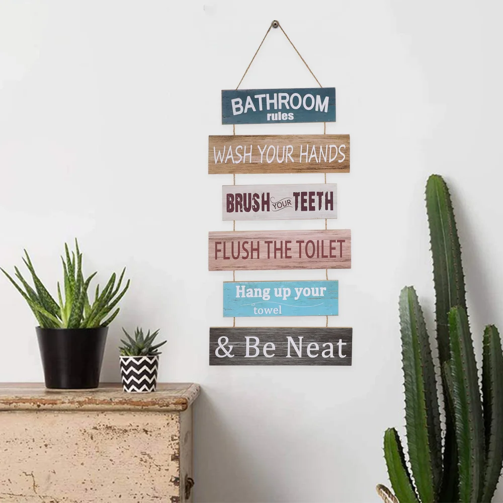 

1pc Bathroom Rules Wood Sign Wall Hanging Wood Art Decoration for Bathroom