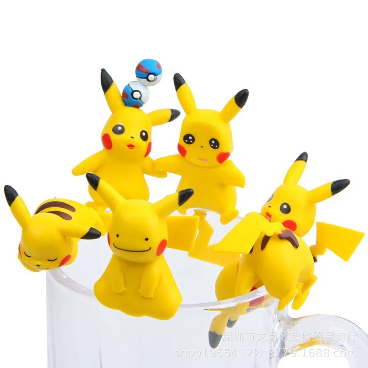 

TOMY Pokemon Action Figure Q Version 6 Pikachu Tea Friends Gacha PUTITTO Cup Rim Decoration Model Toy