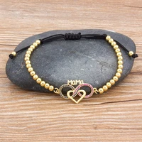 handmade bead bracelet heart shape adjustable mama bracelets high quality copper cubic zirconia jewelry gift for women mom
