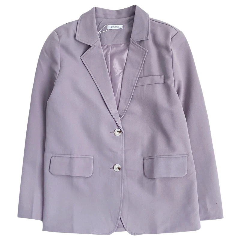 

2021 Summer Elegant Women Purple Blazer White Two Button Shoulder Thin Casual Loose Thin Suit Coat