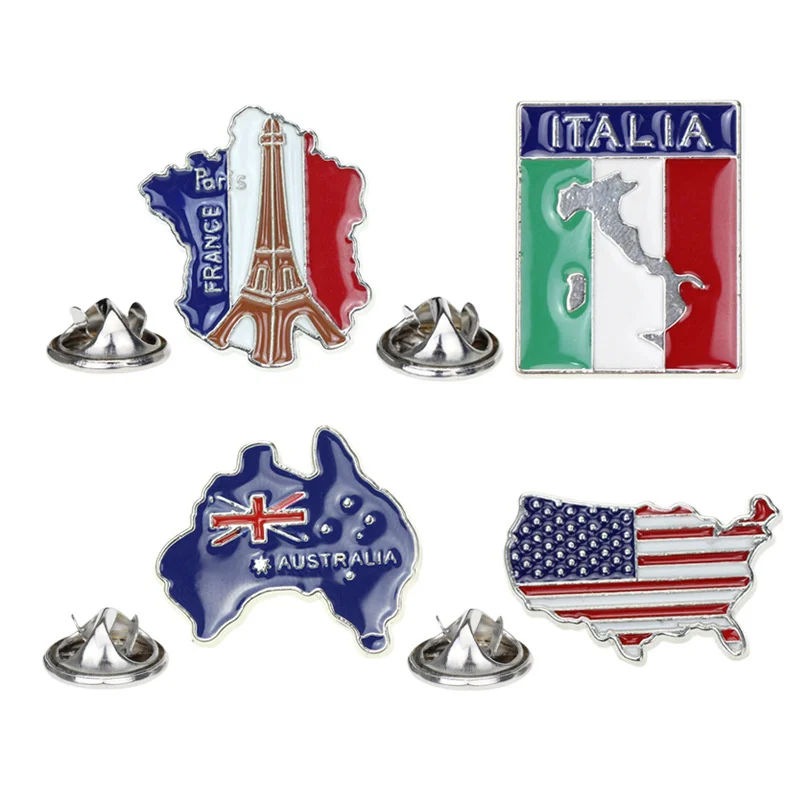 

United Kingdom France United States Italy Flag Map Pattern Metal Enamel Fashion Suit Lapel Pin Decoration Accessories
