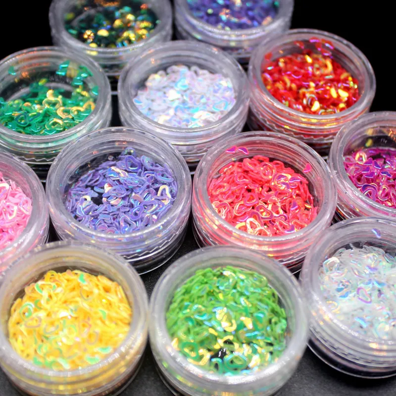 

6@# Heart-Shaped Rhinestone Glitter Star Heart Flower Powder Nail Sticker Set Manicure Decor Accessories Diy Craft Supplies