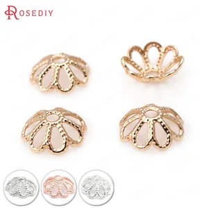 Бусины под серебро и розовое золото, латунные бусины в виде цветов, принадлежности для изготовления ювелирных изделий, аксессуары для рукоделия, 40 шт., 8 мм, 24 к