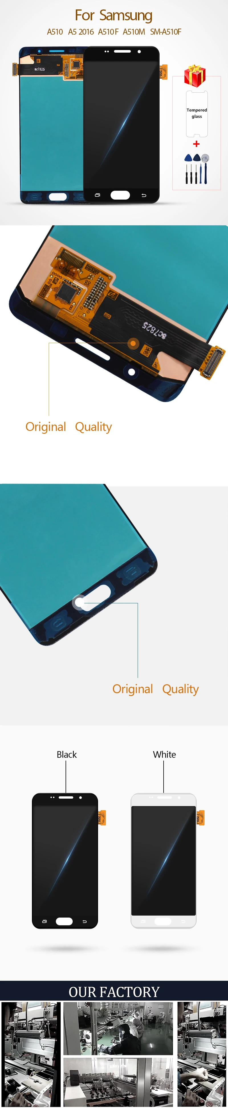 Для Samsung Galaxy A5 A510 ЖК-дисплей A510F A510M SM-A510F Дисплей сменный сенсорный ЖК-экран Запчасти тестирование