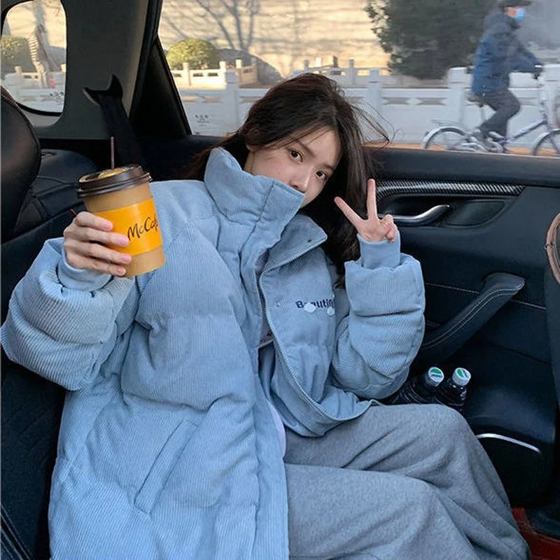 

Cotton-padded Jacket for Women Winter 2021 New Oversize Embroidery Thicken Coat Solid Hip Hop Preppy Korean Loose Padded Jacket