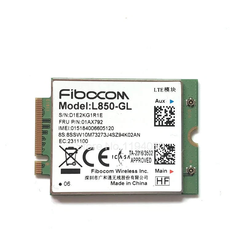 Fibocom L850-GL 01AX792  Lenovo Thinkpad X1 Carbon 6th X280 T480 T480s X1 Yoga 3rd 4th T490 T490s T580 L580 P52 WWAN