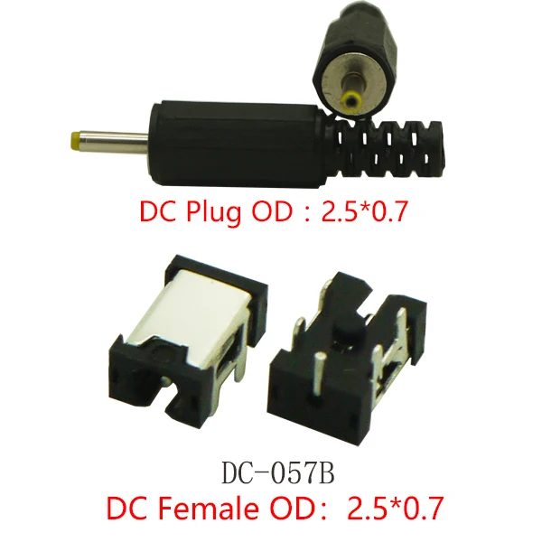 10pieces DC-057B DC Power Jack 2.5x0.7mm Female Charging Socket + Male Plug Power Connector DIP For Tablet/Notebook Inference