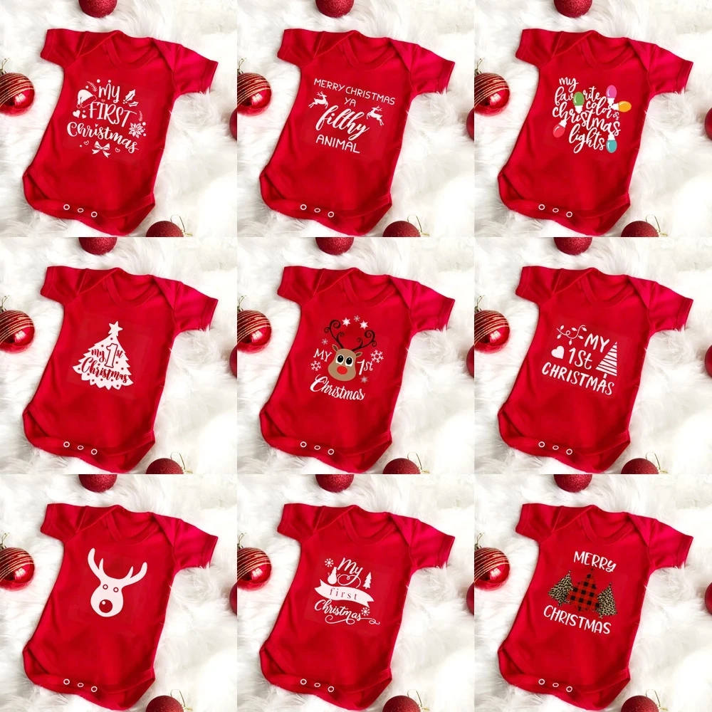 My First Christmas Baby Jumpsuit Baby Red Cotton Christmas Jumpsuit Unisex Christmas Bodysuits Merry Christmas Presents