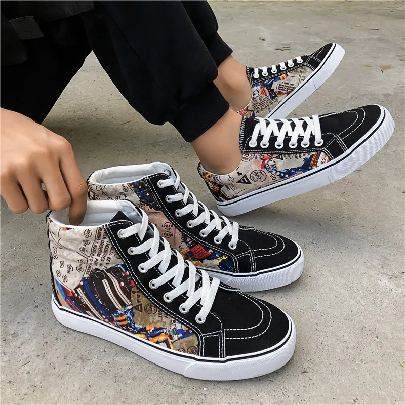 Новая мужская обувь мужские кроссовки Мужская Вулканизированная обувь модная обувь с граффити высокие повседневные туфли на плоской подошве zapatillas hombre