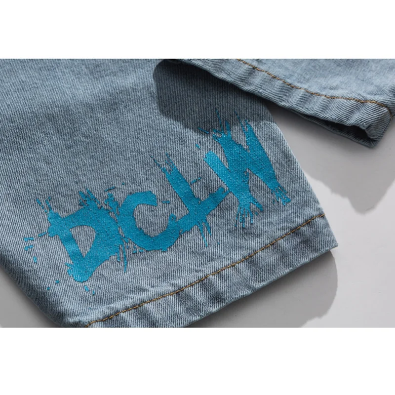 

Aolamegs Baggy Jeans Men Casual Letter Print Trousers Multi-pocket Denim Pants Fashion Cargo Cowboy Pants High Street Streetwear