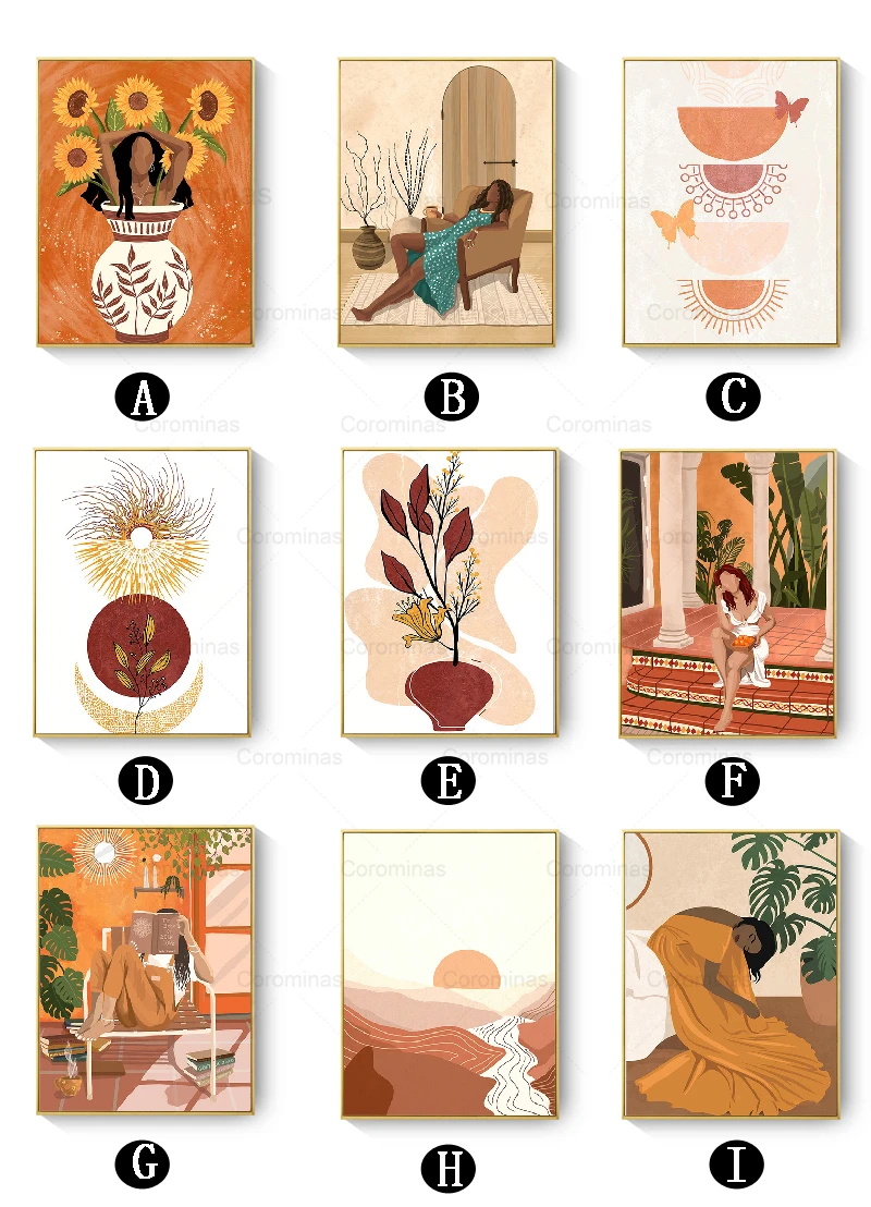 

Landscape Art Abstract Canvas Painting Flower Plant Sun Moon Girl Nordic Posters and Prints Wall Pictures for Living Room Decor