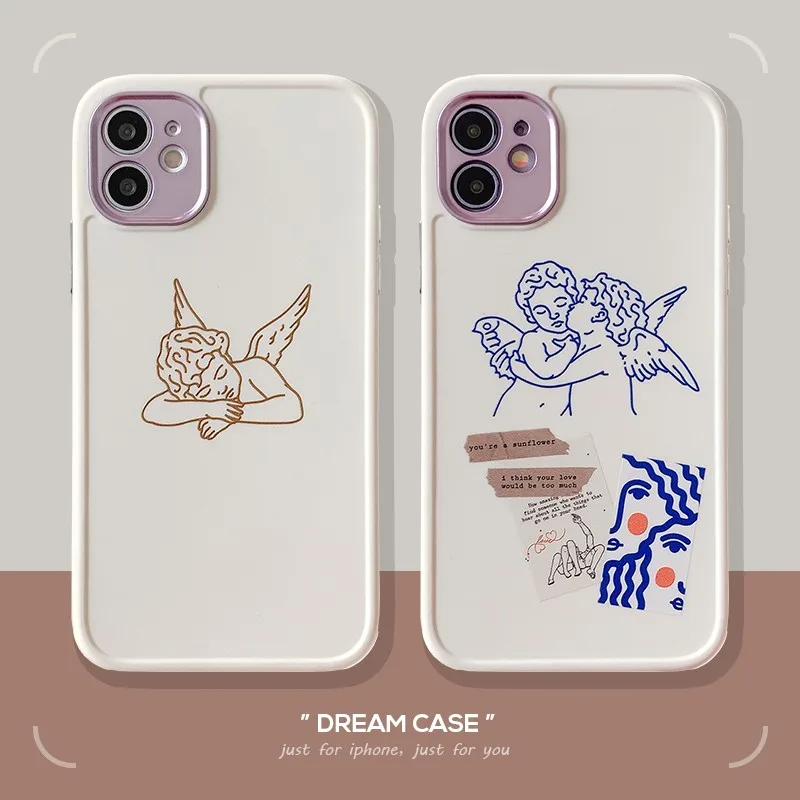 

Angel Oil Painting Soft Case For Iphone 11 12 Pro Max Mini 7 8 Plus Xr X Xs Max Se Silicone Phone Cover Luxury Fundas Capa