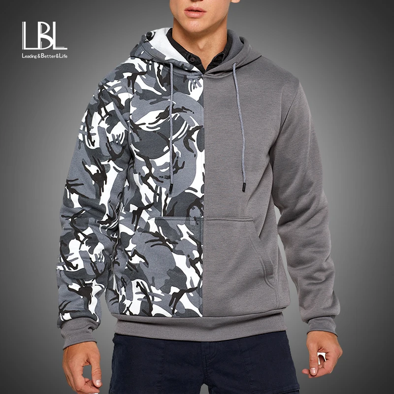 Зимние толстовки с капюшоном свитшоты для мужчин 2019 цветной блок камуфляж