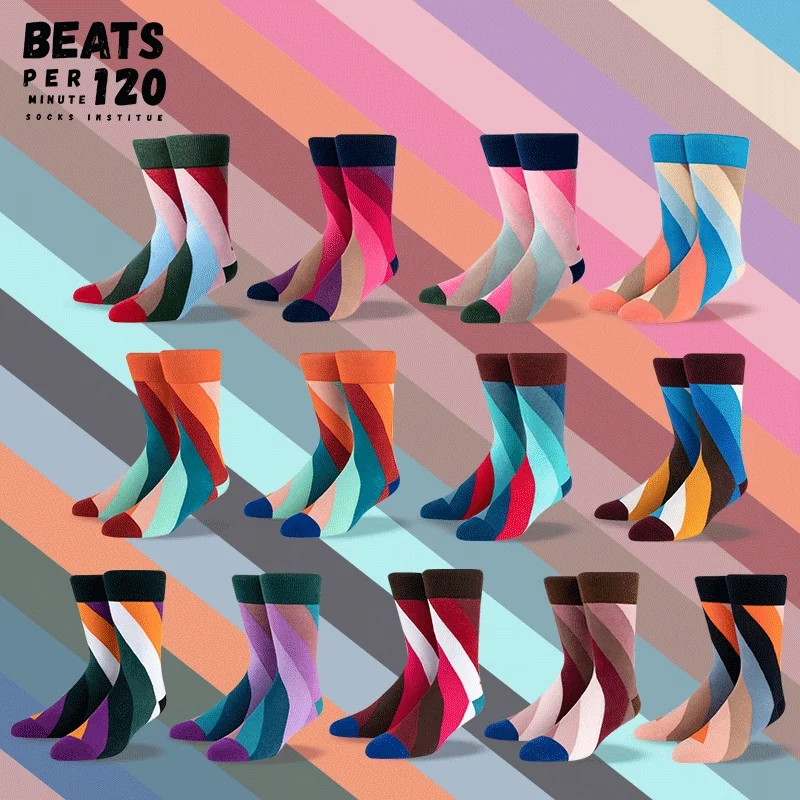 

BPM120 спиральные хлопковые короткие носки для мужчин и женщин контрастные цвета Новинка Хип-поп Ins Повседневный Рождественский подарок Спорт...
