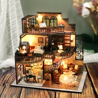 cutebee diy dollhouse retro loft %c2%a0wooden doll houses with furniture led lights for children birthday gift