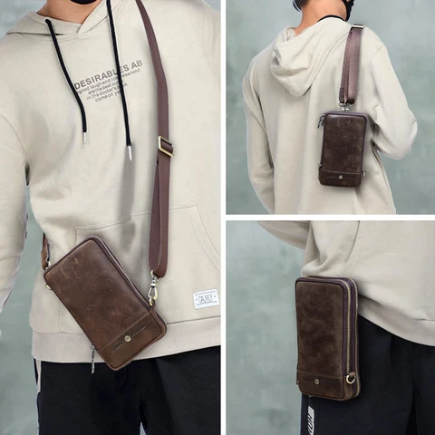 CONTACT'S FAMILY Кожаная винтажная мужская поясная сумка для телефона для iPhone 16, 15, 14, 13 Pro Max, поясной ремень, дорожная сумка, чехол для мобильного телефона