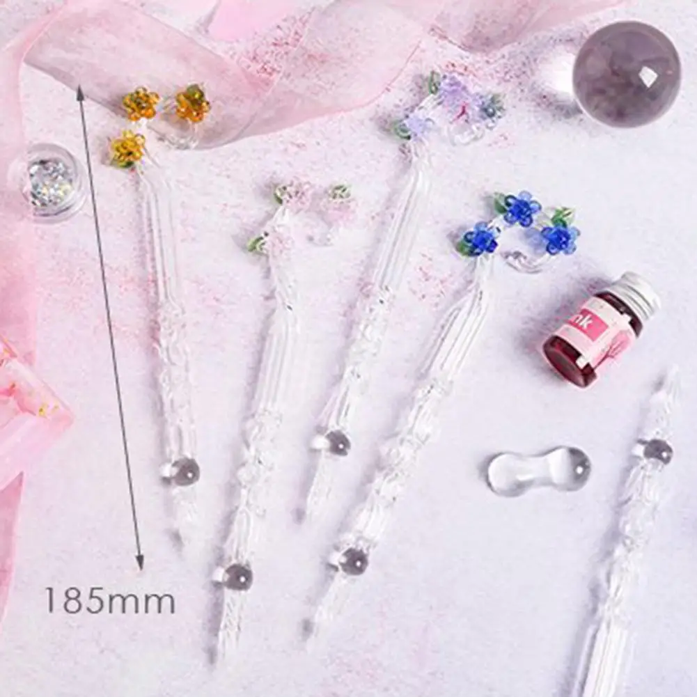 1 Set Colorful Writing Pen Flower Design Portable Glass Crystal Writing Dip Pen Writing Supplies for Student Gift images - 6