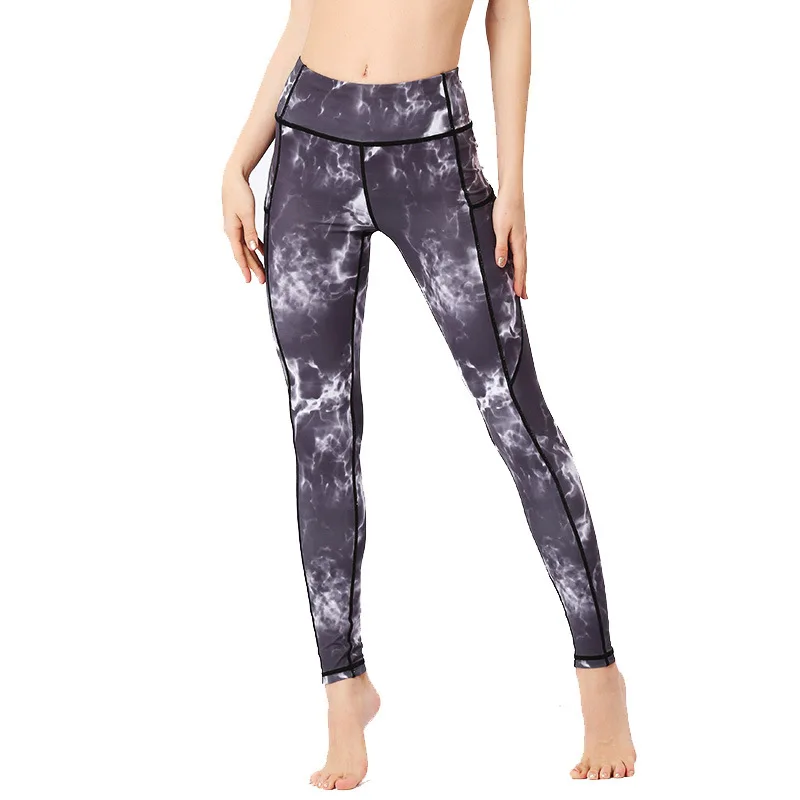 

Side Pocket Yoga Pants Women Printed High-Waist Sports Trousers Breathable Legging Femme Summer Running Sportswear Gym Clothing