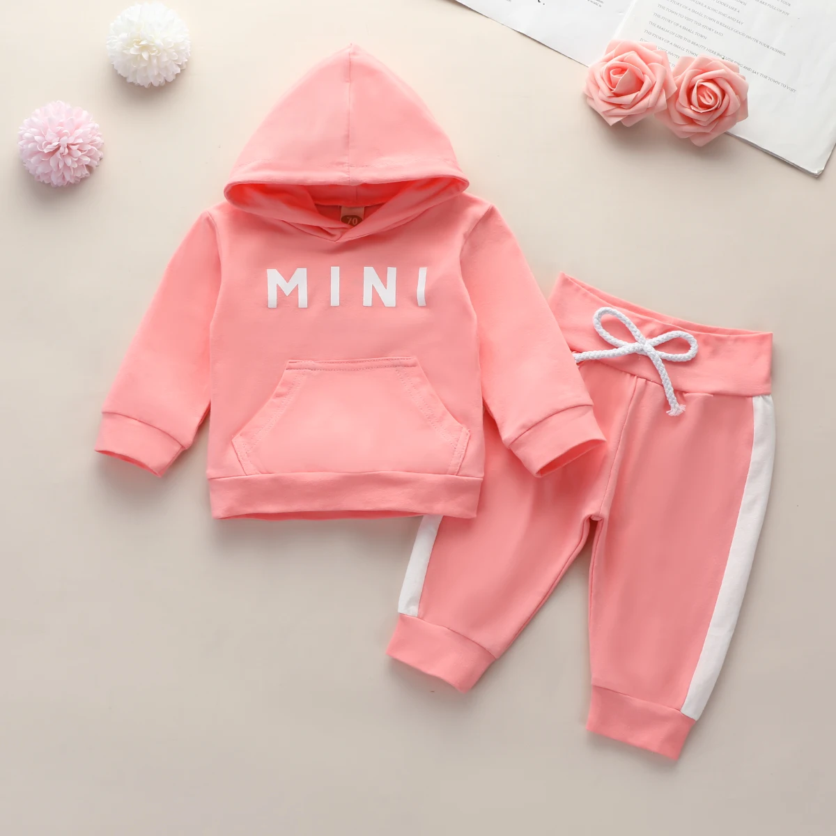 

Baby Girls Lette Long Sleeve Hooded Top + Sports Style Trousers Kit Spring Autumn Toddlers Sportwear Cotton Clothes Set