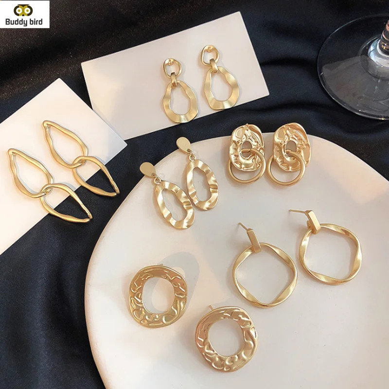 Корейские Металлические серьги золотого цвета|Серьги-гвоздики| |