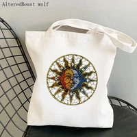 women shopper bag mosaic sun and moon kawaii bag harajuku shopping canvas shopper bag girl handbag tote shoulder lady bag
