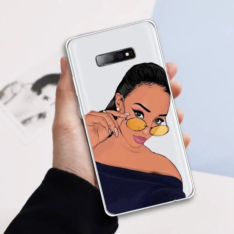 

Melanin Poppin African Black Girl Phone Case Transparent for samsung A 21s 50 71 S 8 9 20 20fe note 10 20 ultra plus