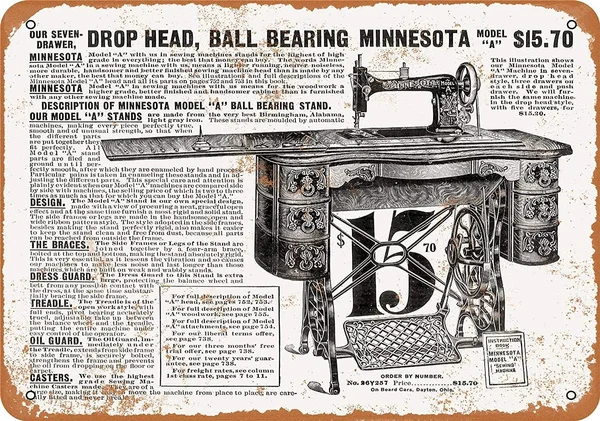 8x12 inches Aluminum Metal Sign - 1903 Minnesota Treadle Sewing Machine - Vintage Look