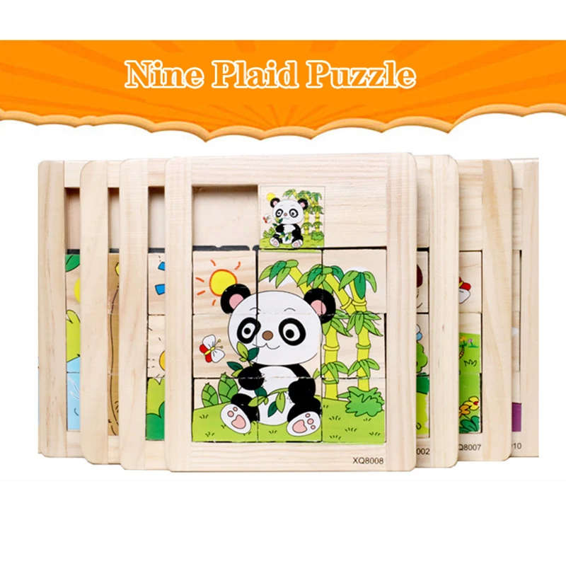 

New Wooden Nine Plaid Sliding Jigsaw Puzzle Game Baby Early Learning Intellective Development Toys for Children Animal Puzzles