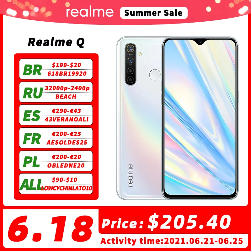 Оригинальный смартфон Realme Q с глобальной прошивкой 6 3 дюйма Восьмиядерный