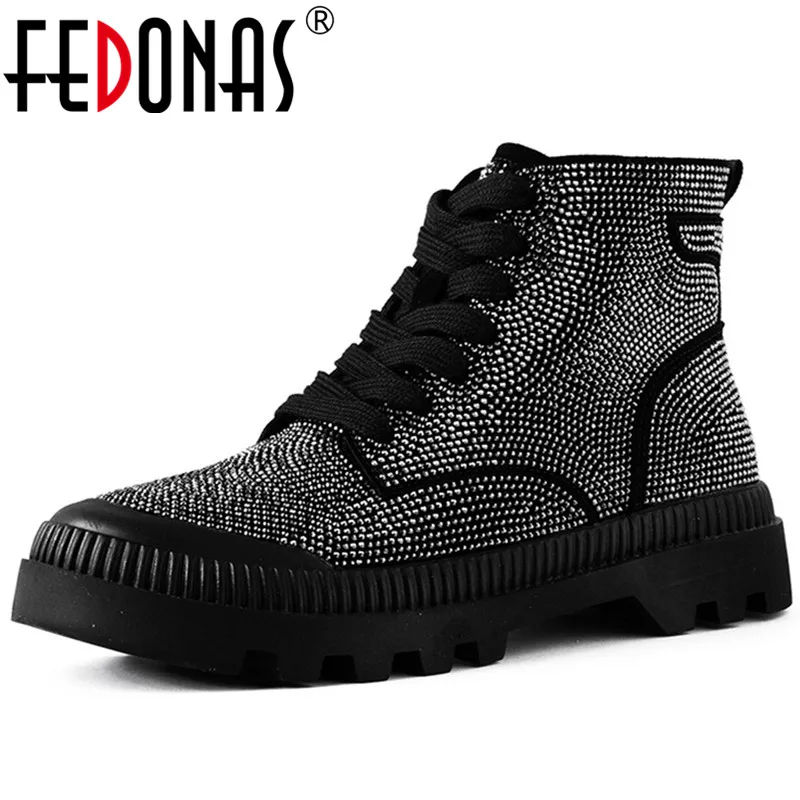 Женские кроссовки FEDONAS Blingbling короткие ботинки из натуральной кожи на плоской