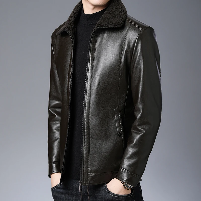 Новинка 2019 мужское пальто из натуральной кожи короткая мужская куртка овчины