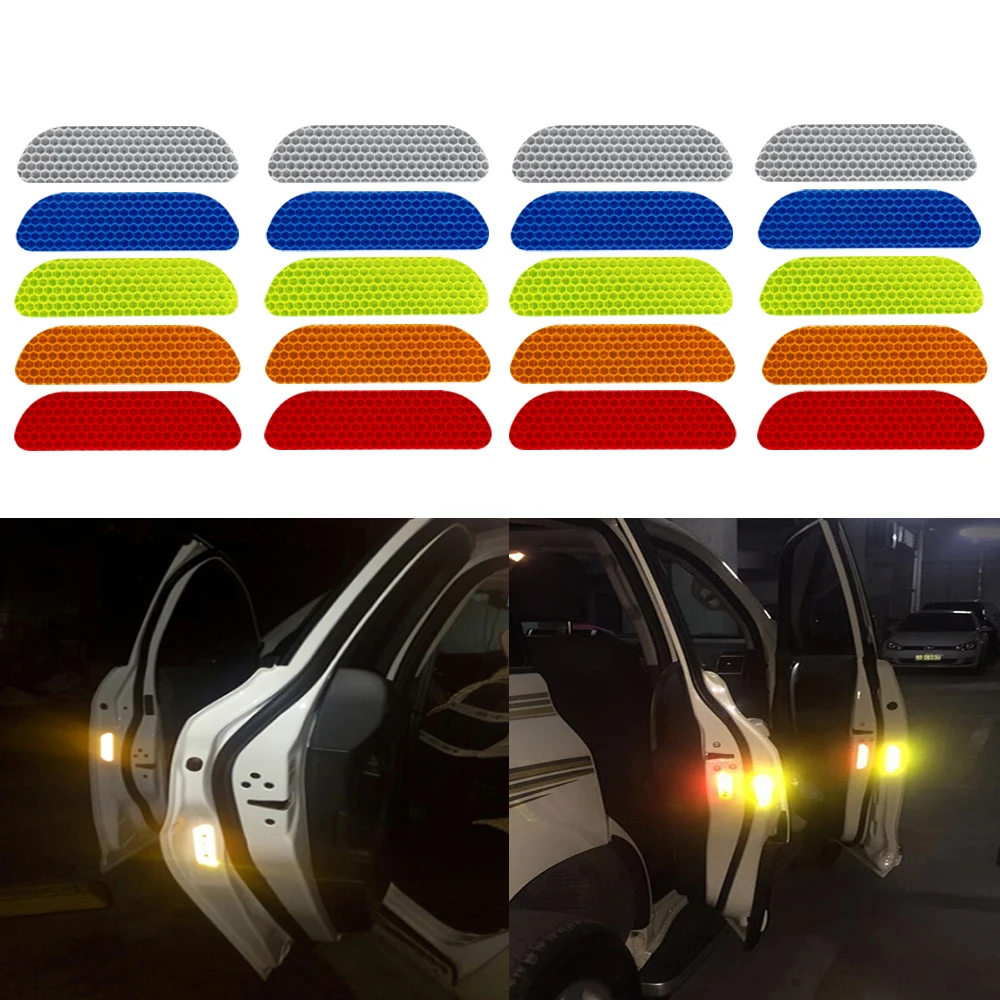 

4 Pcs/set Car Reflective Stickers Safety Mark Auto Door Wheel Eyebrow Sticker Decal Warning Tape Reflective Strips Car-styling