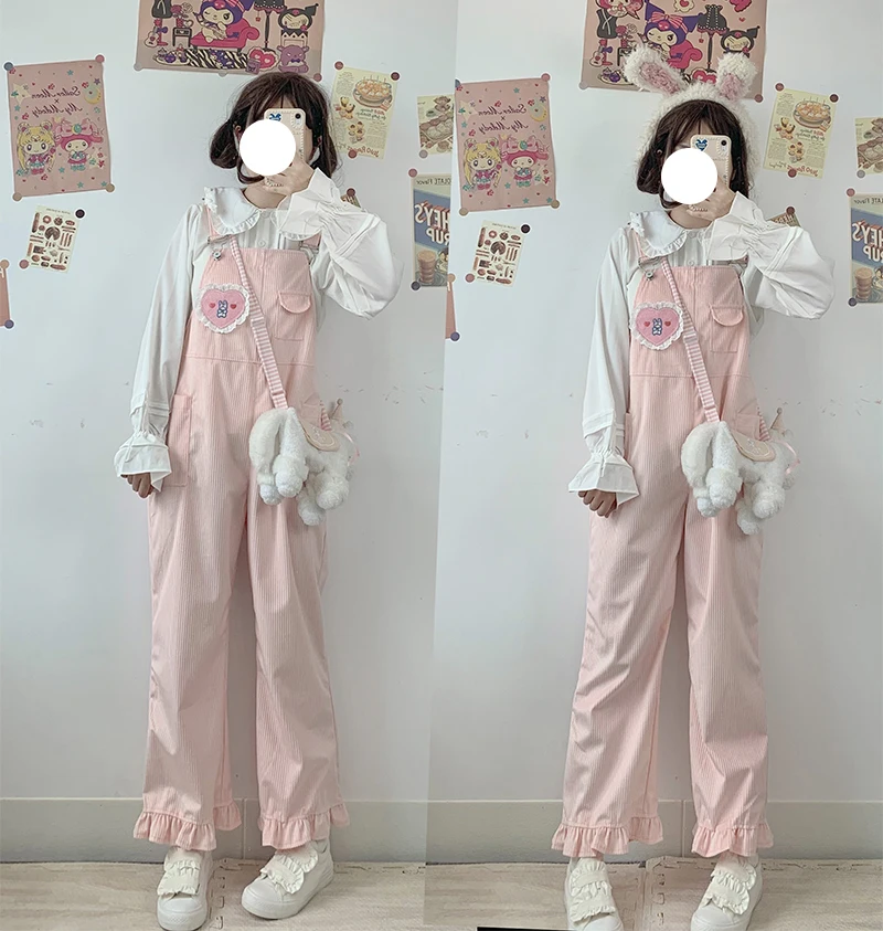 Зимний теплый комбинезон из вельвета с милым сердцем и вышивкой в стиле карикатуры для женщин.