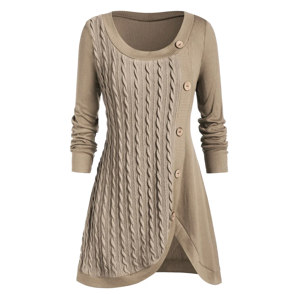 ROSEGAL размера плюс Разделение вязаный свитер осень-зима на пуговицах с разрезом