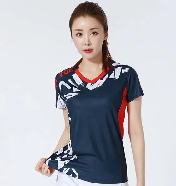 women shirt 11927 Новая Мужская/женская рубашка для бадминтона, спортивные шорты, Спортивная теннисная футболка, Майки для настольного тенниса, одежда для тенниса, сухая крутая рубашка 11927AB на заказ - Цвет: women shirt 11927