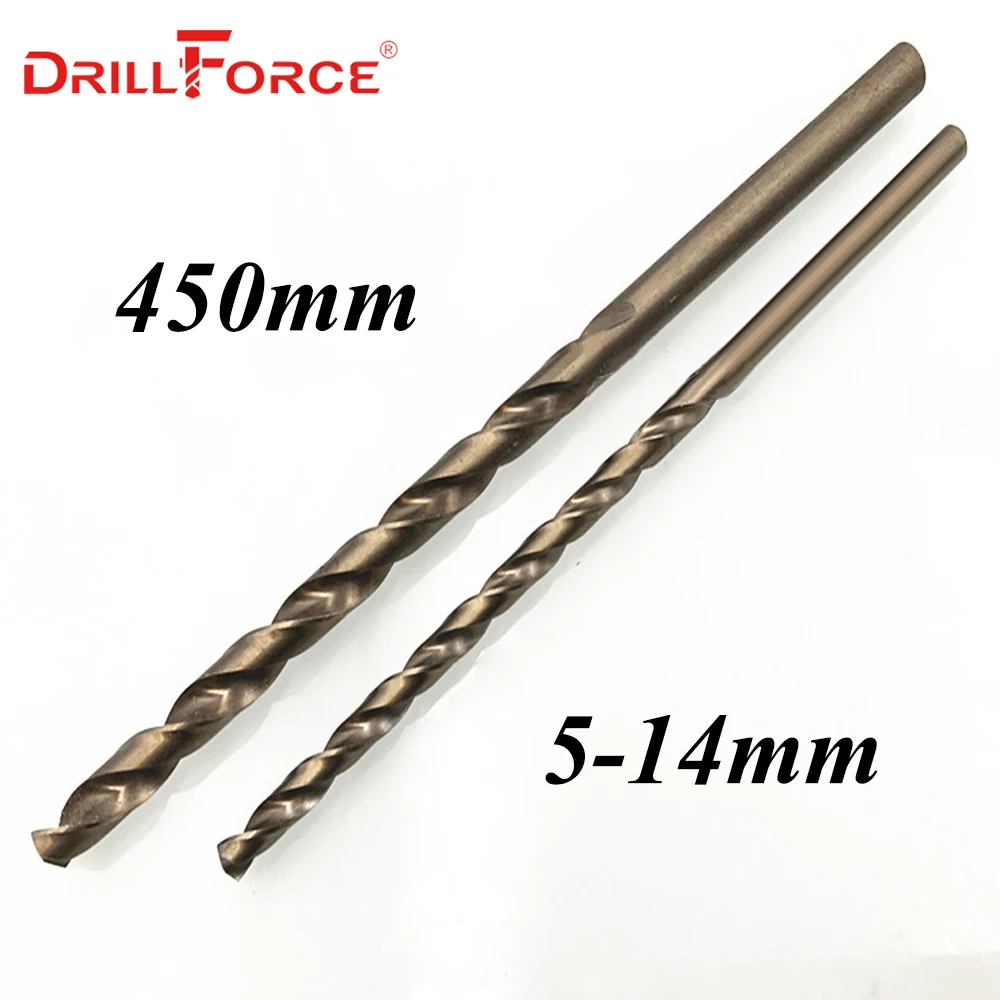 Drillforce инструменты 1 шт. 5мм-14мx450 мм OAL HSSCO 5% Кобальт M35 Длинные спиральные сверла для нержавеющей стали легированной стали и чугуна