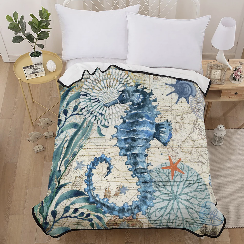 Мягкое Флисовое одеяло Seahorse винтажное Коралловое с изображением карты мира на