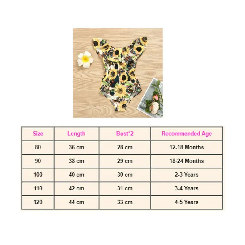 Детский купальник с подсолнухами для девочек модный детский бикини оборками и