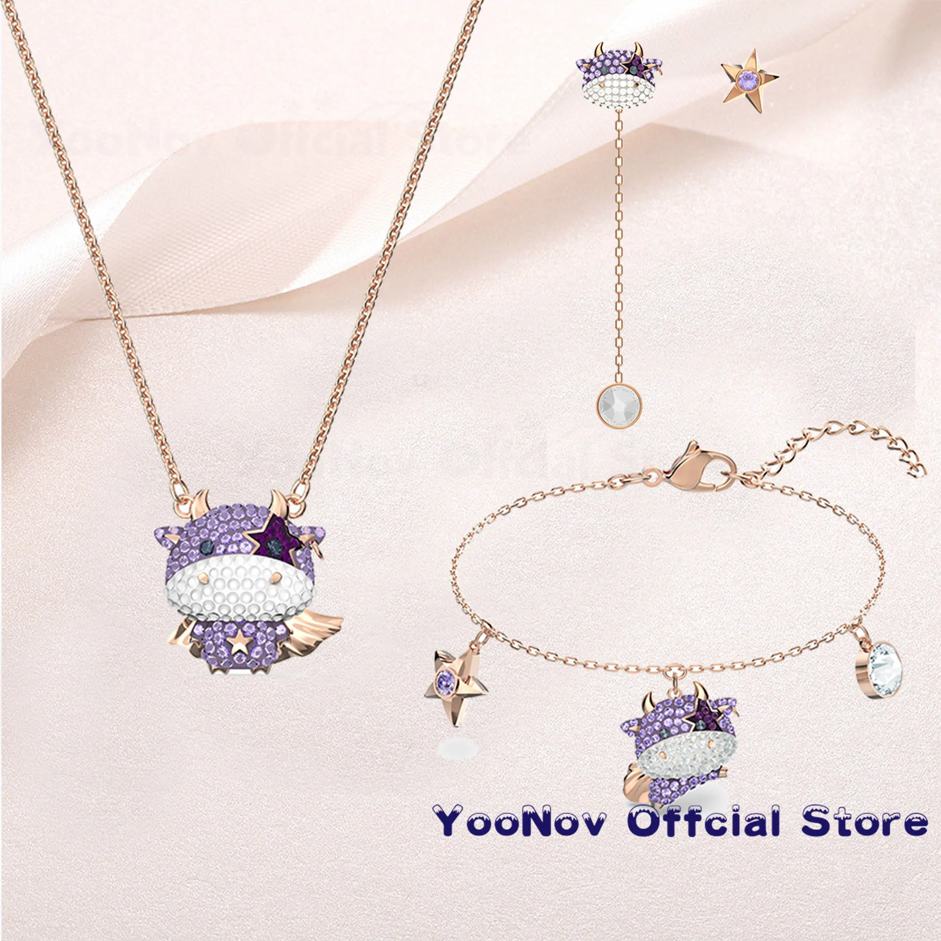 

SWA New 2021 Fashion Jewelry LITTLE Set Rose Gold Charming Violet Calf Decoration Girlfriend Luxury Romantic Gift For Women