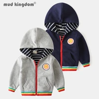 mudkingdom boy hooded jacket fashion patchwork print slant pocket outerwear for toddler long sleeve zipper autumn winter clothes