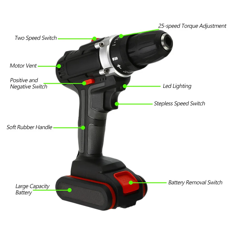 Беспроводная электрическая дрель 2 батарея двойная скорость 36В 5000 мАч