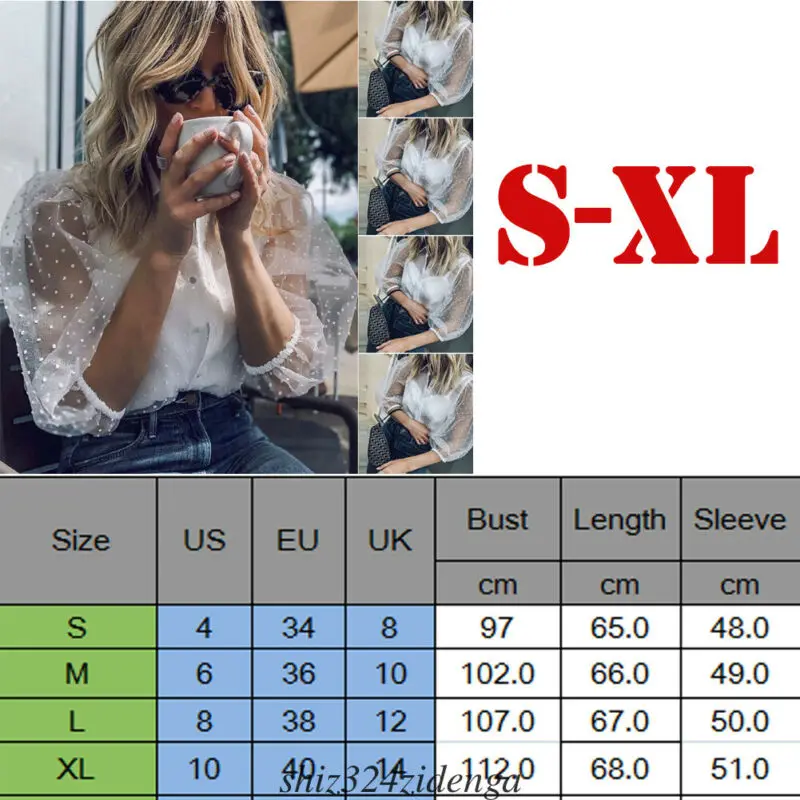 

High Street 2019 Women Blouses Transparent Lace Mesh Shirts Long Pull Sleeve Buttons Tops Dots Ladies Blouse Women Shirts