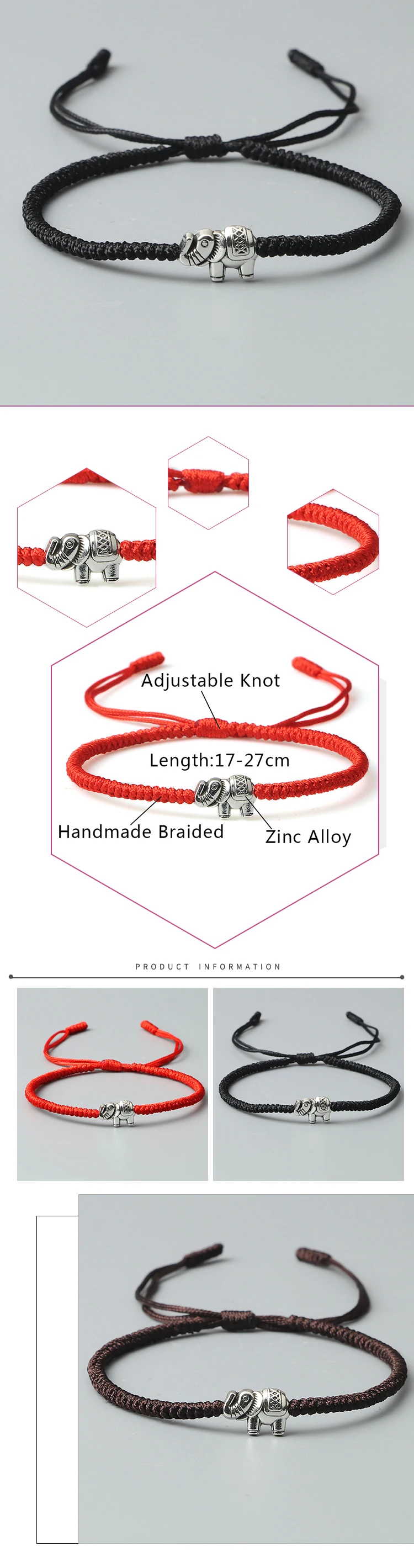 Retro Elephant Bracelets Lucky Braided Chain Bracelet For Women Men Good Luck Friendship Wish Gift Jewelry Handmade Adjustable