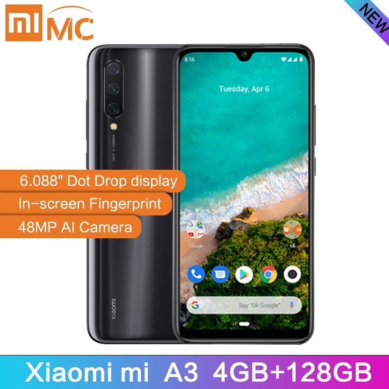 Новейшая глобальная версия Xiaomi Mi A3 Snapdragon 665 четыре ядра 4 Гб 128 ГБ мобильный