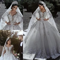 glamorous long sleeve wedding dresses 2021 beads lace appliques bridal gowns arabic muslim custom made vestidos de noiva mariage