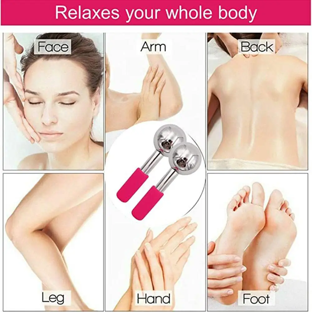 

1pair Face Massage Ice Globes Steel Cooling Ball Face Cooling White Face Care Relief Puffiness Massager Handle M9P0